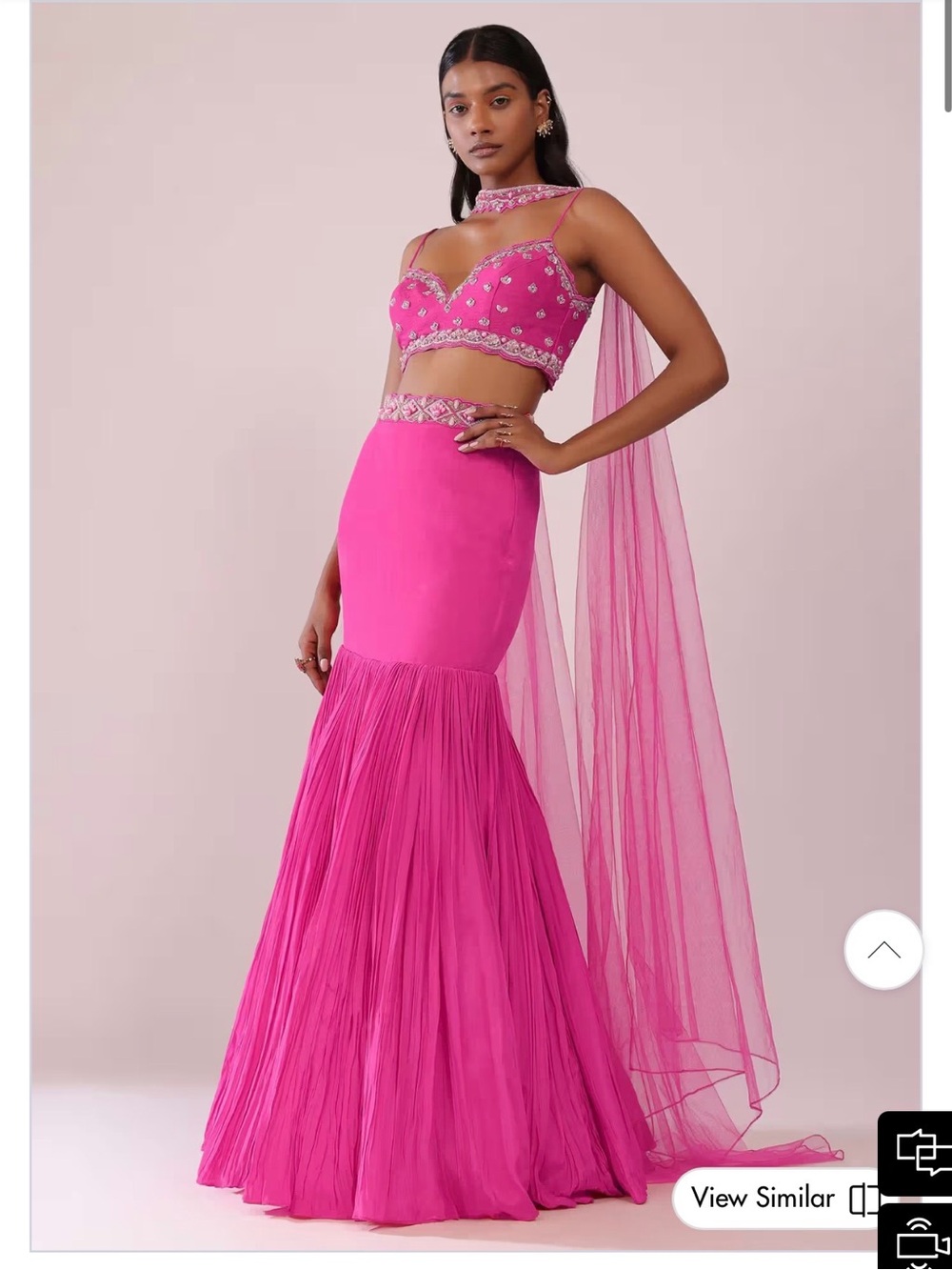 Kalki Fuschia Pink Lehenga And Hand Embroidered Blouse Set In Crepe
